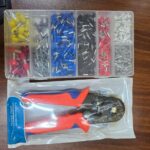 Ferrule crimping tool kit with wire connectors.